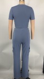 Solid Color Short Sleeve Pants Loose 2 Piece Set XMY-9469