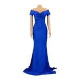 Sexy Solid Color Nightclub V Neck Split Long Dress AIL-243