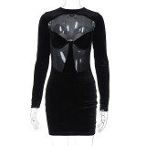 Sexy Hollow Out See Through Long Sleeve Mini Dress BLG-D3B15080A