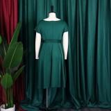 V-neck Solid Color Waisted Bow Tie Midi Dress GATE-A2-D3027C