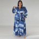 Plus Size Print Long Sleeve Lapel Maxi Dress GDAM-218285