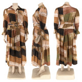 Plus Size Print Long Sleeve Lapel Maxi Dress GDAM-218285