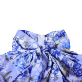 Print Bandage Long Sleeve Shirt Two Piece Skirt Set GATE-D323