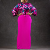 Print Bandage Long Sleeve Shirt Two Piece Skirt Set GATE-D323