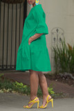 Solid Color Flare Sleeve Midi Dress OD-8584