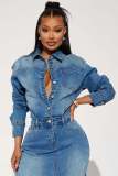 Fashion Single Breasted Split Denim Dress LX-3566