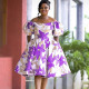 Plus Size Print One Shoulder Flare Sleeve Midi Dress GKEN-030733