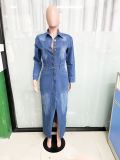 Fashion Single Breasted Split Denim Dress LX-3566