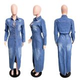 Fashion Single Breasted Split Denim Dress LX-3566