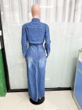 Fashion Single Breasted Split Denim Dress LX-3566