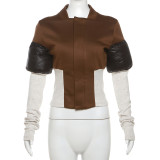 Fashion Patchwork Contrast Color Baseball Coat XEF-40298