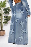 Fashion Embroider Long Sleeve Irregular Skirt Denim 2 Piece Set NYF-8159