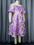 Plus Size Print One Shoulder Flare Sleeve Midi Dress GKEN-030733