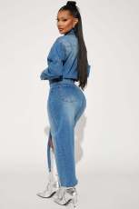 Fashion Single Breasted Split Denim Dress LX-3566
