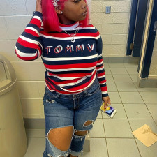 Stripe Letter Print Long Sleeve Sweatshirts LSD-1654