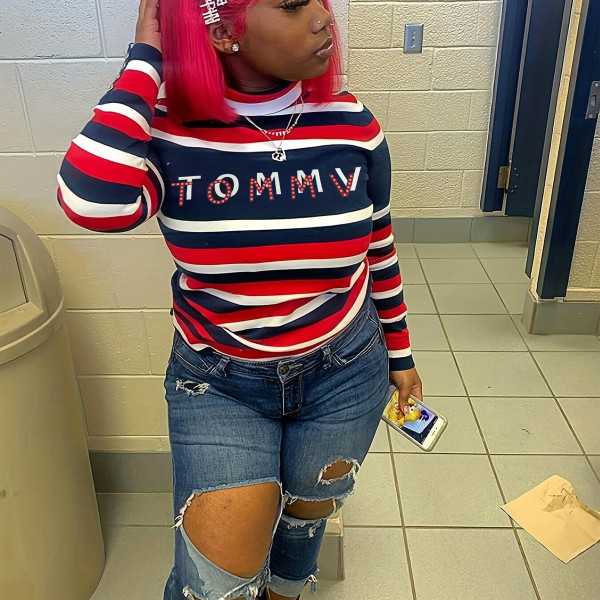Stripe Letter Print Long Sleeve Sweatshirts LSD-1654