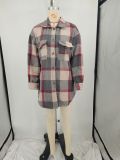 Plus Size Loose Plaid Mauney Long Sleeve Shirt Coat YIM-370
