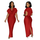 Sexy V-neck Short Sleeve Slim Dress YF-10697