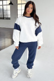 Letter Print Color Block Sweatshirt Two Piece Set SSNF-211405