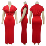 Sexy V-neck Short Sleeve Slim Dress YF-10697