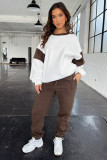 Letter Print Color Block Sweatshirt Two Piece Set SSNF-211405