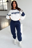 Letter Print Color Block Sweatshirt Two Piece Set SSNF-211405