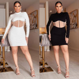 Patchwork Color Block Long Sleeve Midi Dress NY-3107