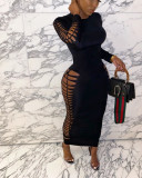 Plus Size Sexy Solid Hollow Out Long Dress GDNY-2013