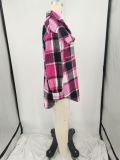 Plus Size Loose Plaid Mauney Long Sleeve Shirt Coat YIM-370