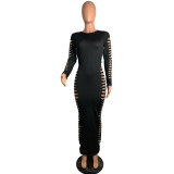 Plus Size Sexy Solid Hollow Out Long Dress GDNY-2013