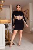 Patchwork Color Block Long Sleeve Midi Dress NY-3107