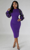 Casual Color Block Sequin Midi Dress BDF-7079