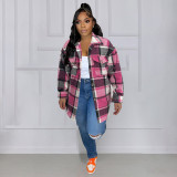 Plus Size Loose Plaid Mauney Long Sleeve Shirt Coat YIM-370