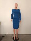 Solid Color Long Sleeve Patchwork Midi Dress OD-8628