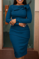 Solid Color Long Sleeve Patchwork Midi Dress OD-8628