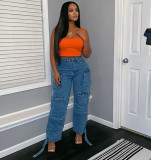 Fashion Multicolor Pocket Straight Jeans GAKF-A21212