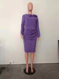 Solid Color Long Sleeve Patchwork Midi Dress OD-8628