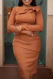 Solid Color Long Sleeve Patchwork Midi Dress OD-8628