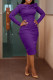 Solid Color Long Sleeve Patchwork Midi Dress OD-8628