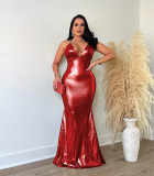 Sexy V-Neck Metallic Skinny Evening Dress AIL-264