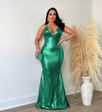 Sexy V-Neck Metallic Skinny Evening Dress AIL-264