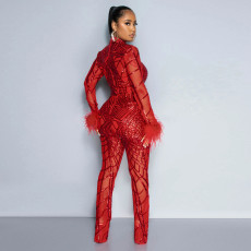 Sequin Slim Fit Long Sleeve Jumpsuit CYA-900992