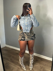 Irregular Side Cutout Short Denim Top CH-88006