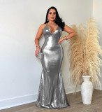 Sexy V-Neck Metallic Skinny Evening Dress AIL-264