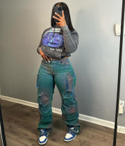 Tie-Dye High Waisted Straight Leg Jeans GAKF-A31217