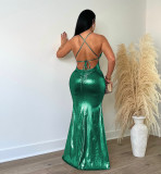 Sexy V-Neck Metallic Skinny Evening Dress AIL-264