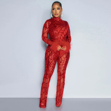 Sequin Slim Fit Long Sleeve Jumpsuit CYA-900992