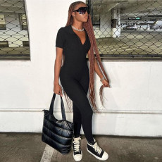 V Neck Short Sleeve Sport Jumpsuit XEF-40770