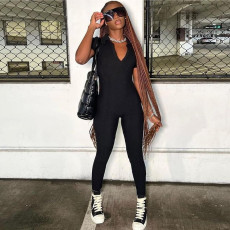 V Neck Short Sleeve Sport Jumpsuit XEF-40770
