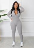 Casual Sports Zipper Long Sleeve Jumpsuit MZ-2764